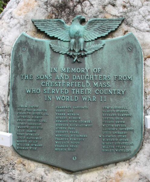 CHESTERFIELD, MASS. WORLD WAR II MEMORIAL PLAQUE