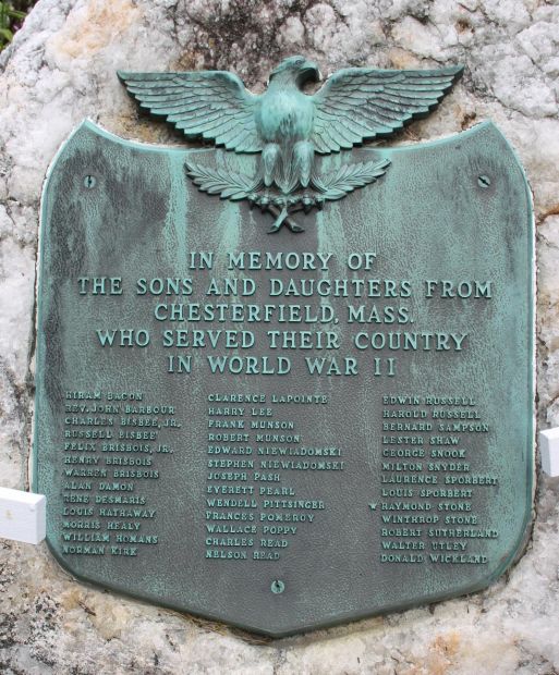 CHESTERFIELD, MASS. WORLD WAR II MEMORIAL PLAQUE