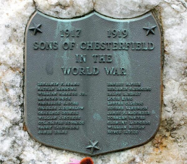SONS OF CHESTERFIELD WORLD WAR MEMORIAL PLAQUE
