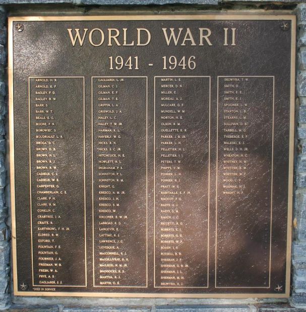 BRIMFIELD WORLD WAR II MEMORIAL PLAQUE