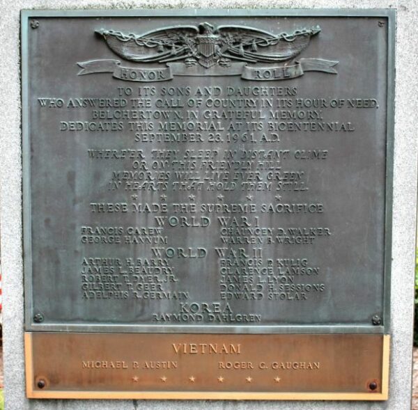 BELCHERTOWN SUPREME SACRIFICE  WAR MEMORIAL PLAQUE