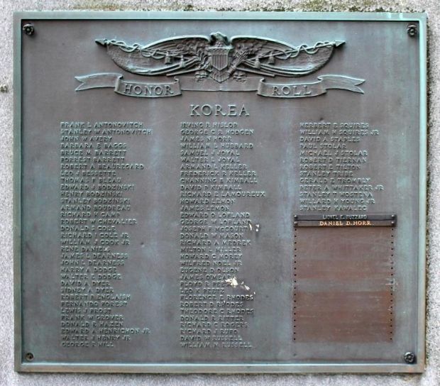 BELCHERTOWN KOREAN WAR MEMORIAL PLAQUE