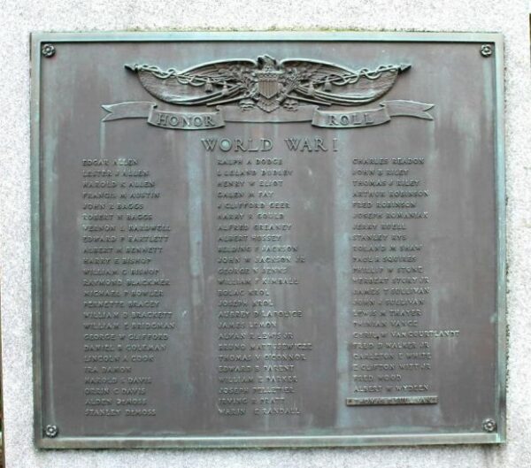 BELCHERTOWN WORLD WAR I MEMORIAL PLAQUE