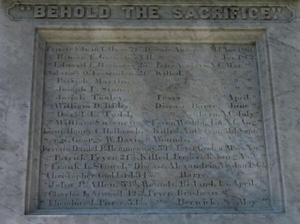 BARRE CIVIL WAR MEMORIAL BEHOLD THE SACRIFICE STONE