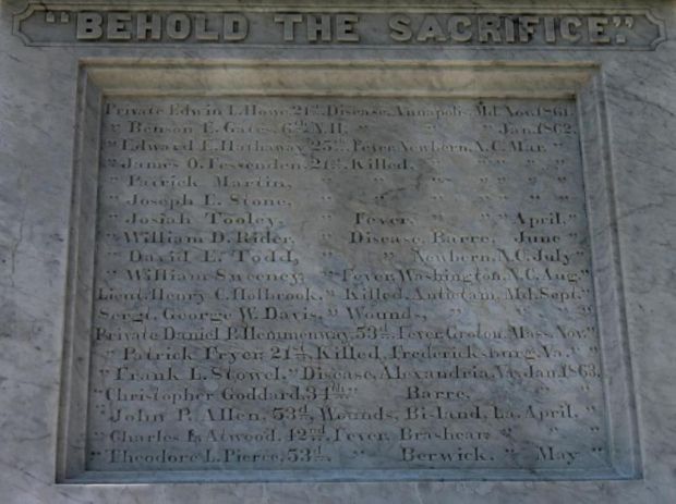 BARRE CIVIL WAR MEMORIAL BEHOLD THE SACRIFICE STONE
