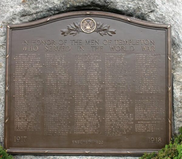 TEMPLETON WORLD WAR MEMORIAL PLAQUE