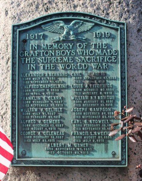 GRAFTON BOYS WORLD WAR MEMORIAL PLAQUE