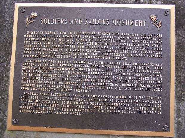 LANCASTER COUNTY SOLDIERS AND SAILORS MONUMENT PLAQUE