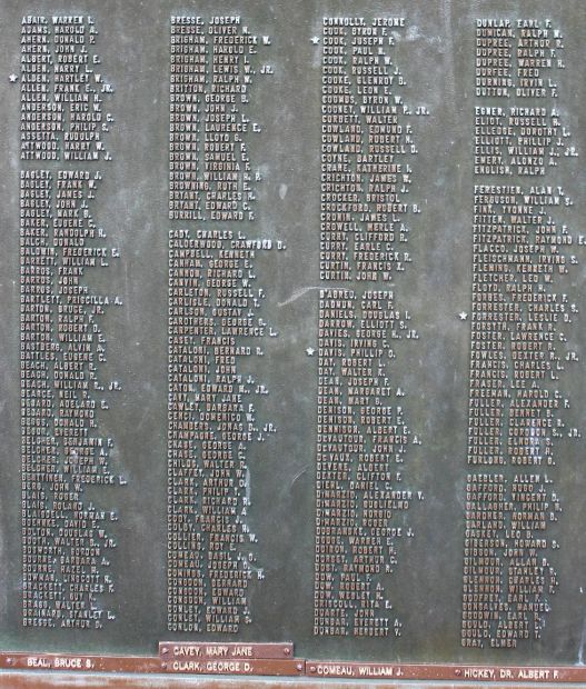 FOXBOROUGH WORLD WAR II ROLL OF HONOR MEMORIAL PLAQUE A