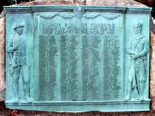 FOXBORO WORLD WAR HONOR ROLL MEMORIAL PLAQUE