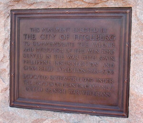 FITCHBURG SPANISH AMERICAN WAR MEMORIAL PLAQUE A