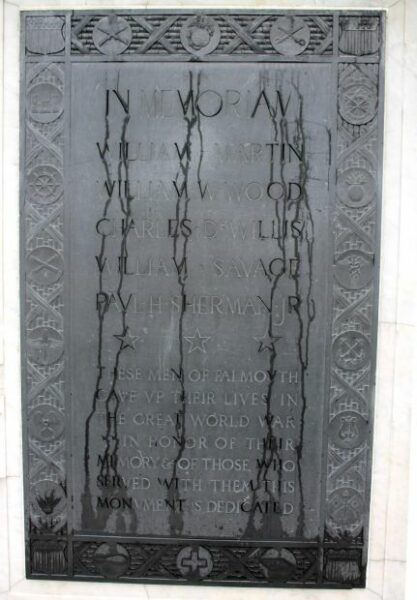FALMOUTH WORLD WAR I VETERANS MEMORIAL PLAQUE