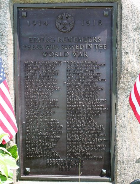 ERVING REMEMBERS WORLD WAR VETERANS MEMORIAL PLAQUE