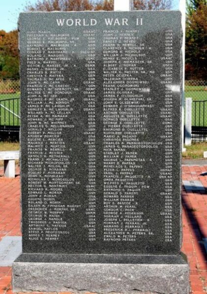 DRACUT WORLD WAR II VETERANS MEMORIAL SLAB A