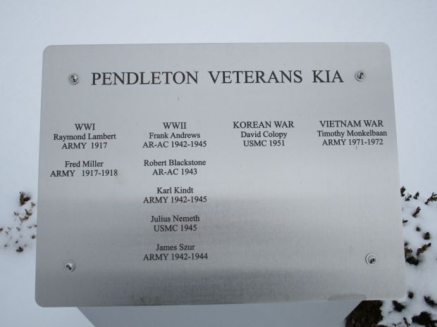 PENDLETON VETERANS KIA MEMORIAL PLAQUE