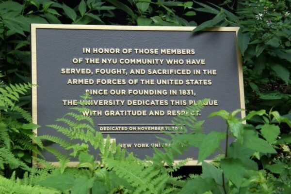 NYU ARMED FORCES WAR MEMORIAL PLAQUE