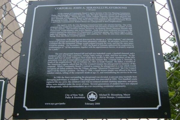 CORPORAL JOHN A. SERAVALLI PLAYGROUND MEMORIAL PLAQUE A