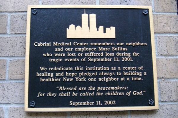 CABRINI MEDICAL CENTER SEPTEMBER 11TH WAR MEMORIAL PLAQUE