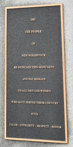 NEW WOODSTOCK WAR VETERANS MEMORIAL PLAQUE C