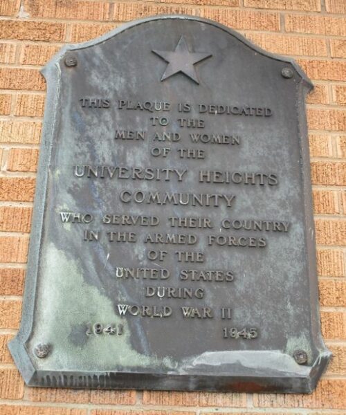 UNIVERSITY HEIGHTS WORLD WAR II MEMORIAL PLAQUE