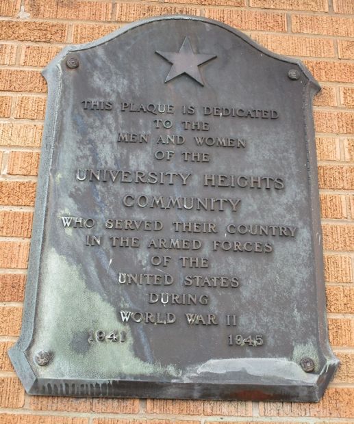 UNIVERSITY HEIGHTS WORLD WAR II MEMORIAL PLAQUE