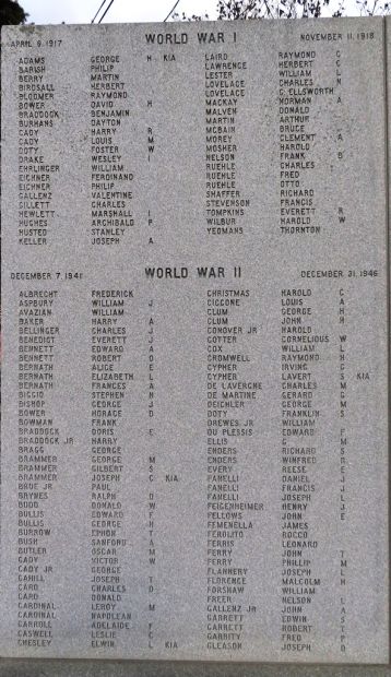 PLEASANT VALLEY VETERANS WAR MEMORIAL WALL A