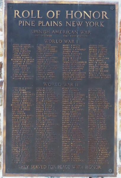PINE PLAINS ROLL OF HONOR WORLD WARS MEMORIAL PLAQUE