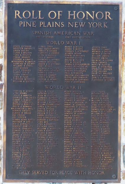 PINE PLAINS ROLL OF HONOR WORLD WARS MEMORIAL PLAQUE