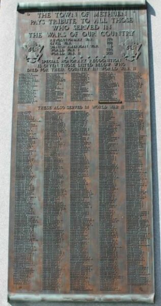 TOWN OF METHUEN WAR VETERANS MEMORIAL PLAQUE