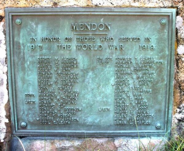 MENDON THE WORLD WAR MEMORIAL PLAQUE