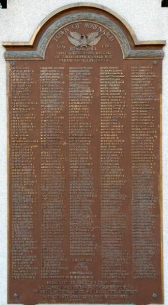 TOWN OF MAYNARD WORLD WAR I MEMORIAL PLAQUE