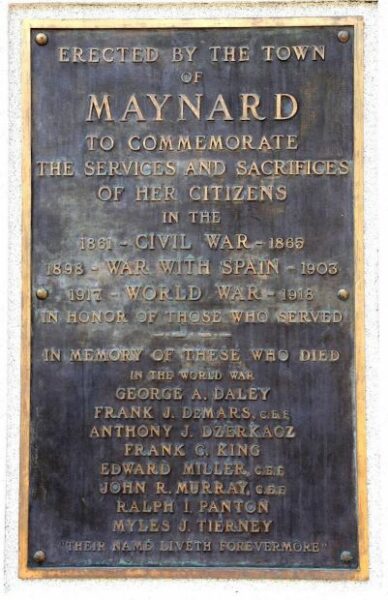 TOWN OF MAYNARD WAR VETERANS MEMORIAL PLAQUE