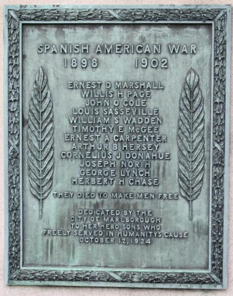 MARLBOROUGH SPANISH AMERICAN WAR MEMORIAL PLAQUE A