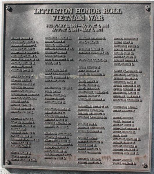 LITTLETON HONOR ROLL VIETNAM WAR MEMORIAL PLAQUE