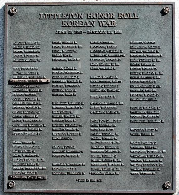 LITTLETON HONOR ROLL KOREAN WAR MEMORIAL PLAQUE