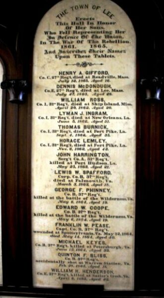 LEE, MASSACHUSETTS MEMORIAL HALL HONOR ROLL A