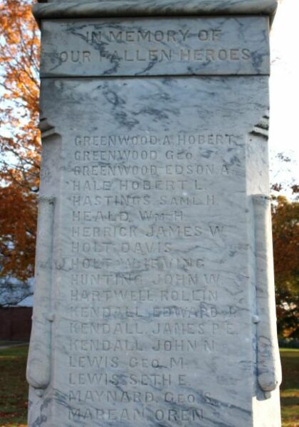 HUBBARDSTON CIVIL WAR MEMORIAL HONOR ROLL STONE A