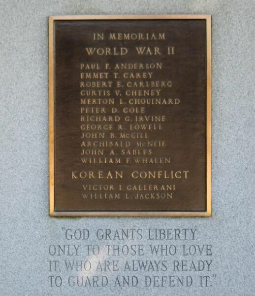 HOPKINTON WORLD WAR II AND KOREAN CONFLICT MEMORIAL PLAQUE A