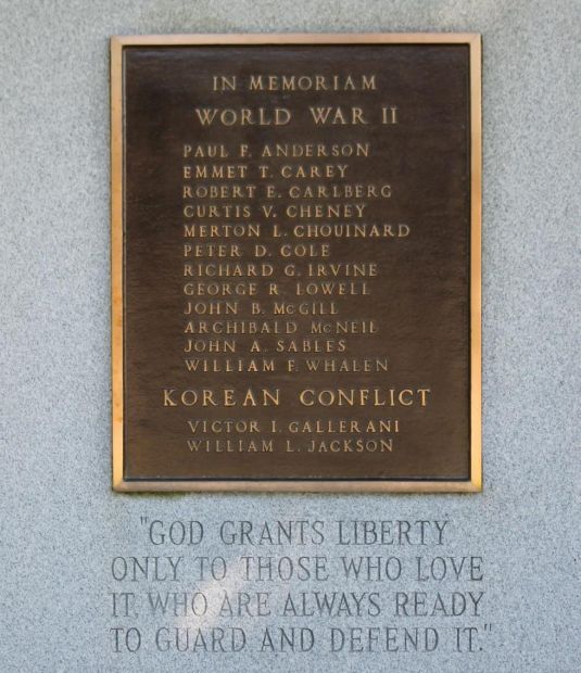 HOPKINTON WORLD WAR II AND KOREAN CONFLICT MEMORIAL PLAQUE A
