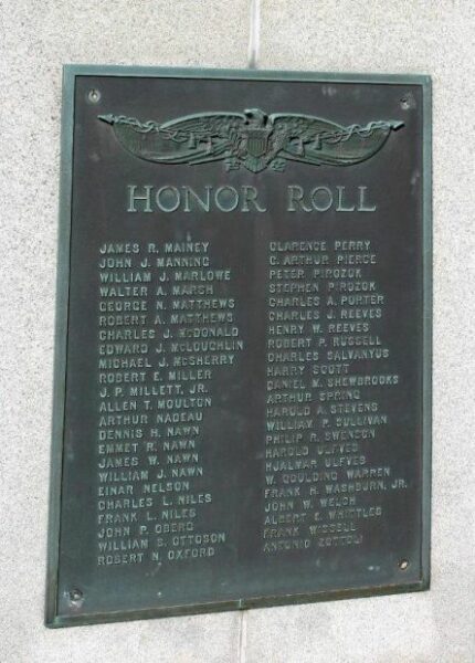 TOWN OF HOLDEN WORLD WAR MEMORIAL PLAQUE D