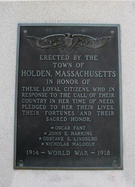 TOWN OF HOLDEN WORLD WAR MEMORIAL PLAQUE A