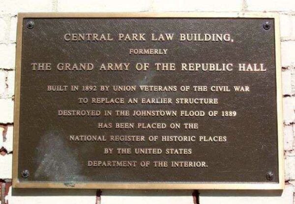 JOHNSTOWN GRAND ARMY OF THE REPUBLIC HALL PLAQUE