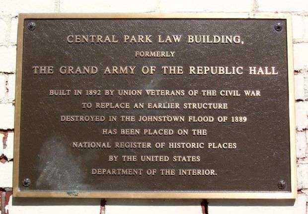 JOHNSTOWN GRAND ARMY OF THE REPUBLIC HALL PLAQUE
