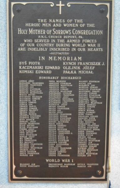 HOLY MOTHER OF SORROWS CONGREGATION WAR MEMORIAL PLAQUE A