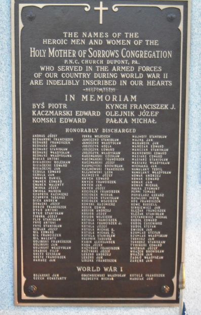 HOLY MOTHER OF SORROWS CONGREGATION WAR MEMORIAL PLAQUE A