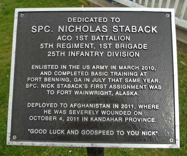SPC. NICHOLAS STABACK WAR MEMORIAL PLAQUE