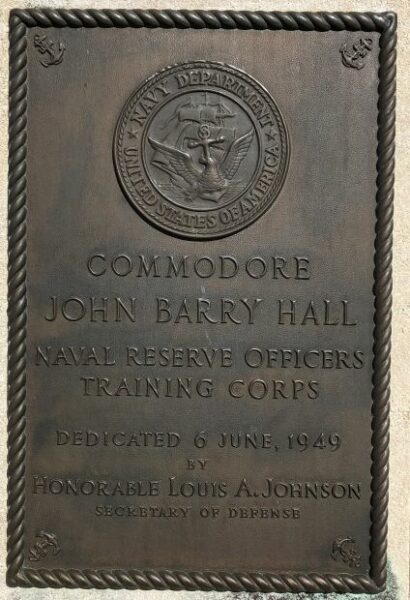COMMODORE JOHN BARRY HALL MEMORIAL PLAQUE