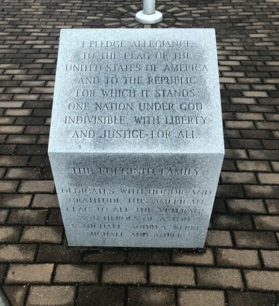 PLEDGE ALLEGIANCE VETERANS MEMORIAL FLAGPOLE STONE