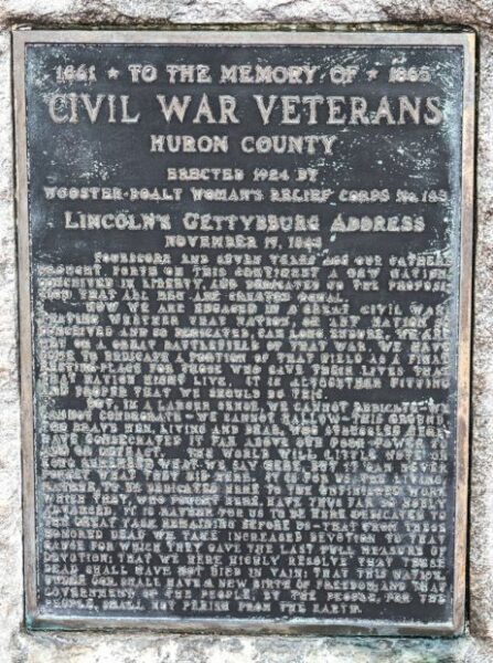 HURON COUNTY CIVIL WAR VETERANS MEMORIAL PLAQUE