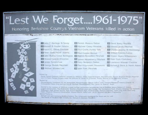 BERKSHIRE COUNTY “LEST WE FORGET…1961-1975 VIETNAM VETERANS KILLED IN ACTION MEMORIAL PLAQUE